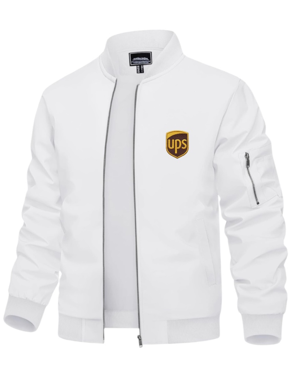 Men’s UPS Embroidered Lightweight Bomber Jacket White